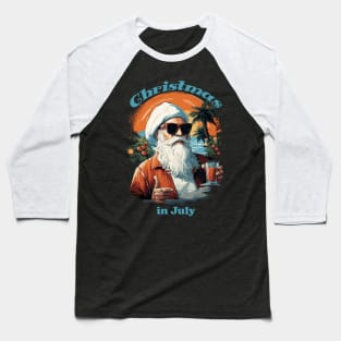 Beachside Santa | "Christmas in July" Festive Portrait T-Shirt Baseball T-Shirt